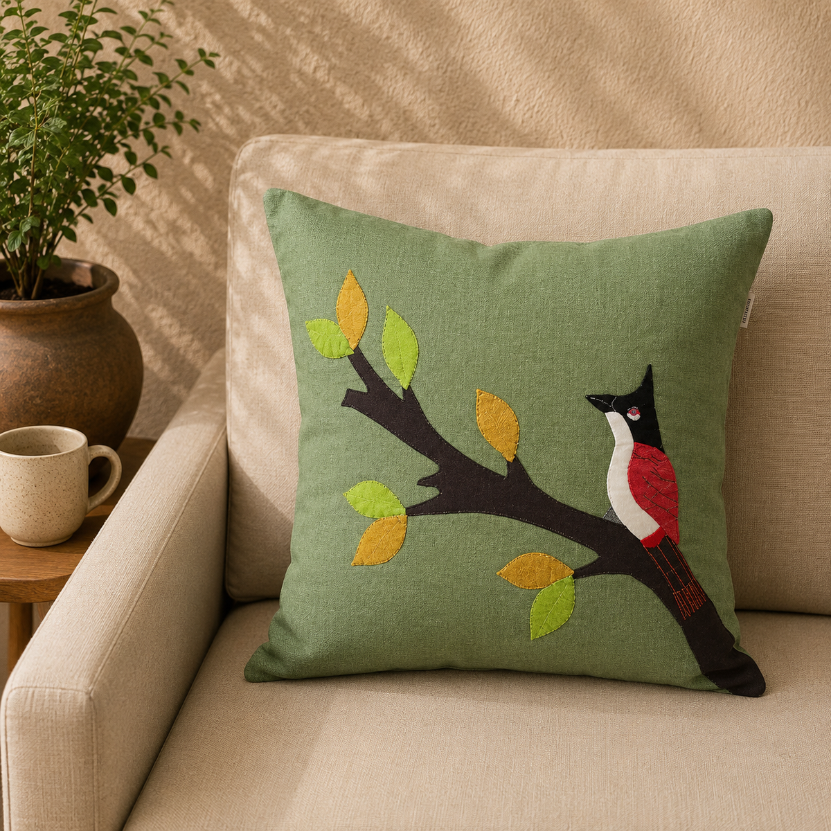 Cushion cover - Red Whiskered Bulbul